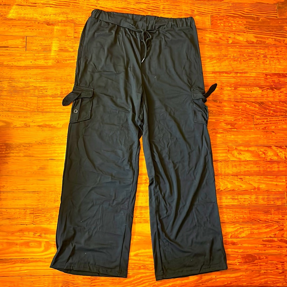 Women’s Work Out Leggings Stretch Waist Button Loose Pants
